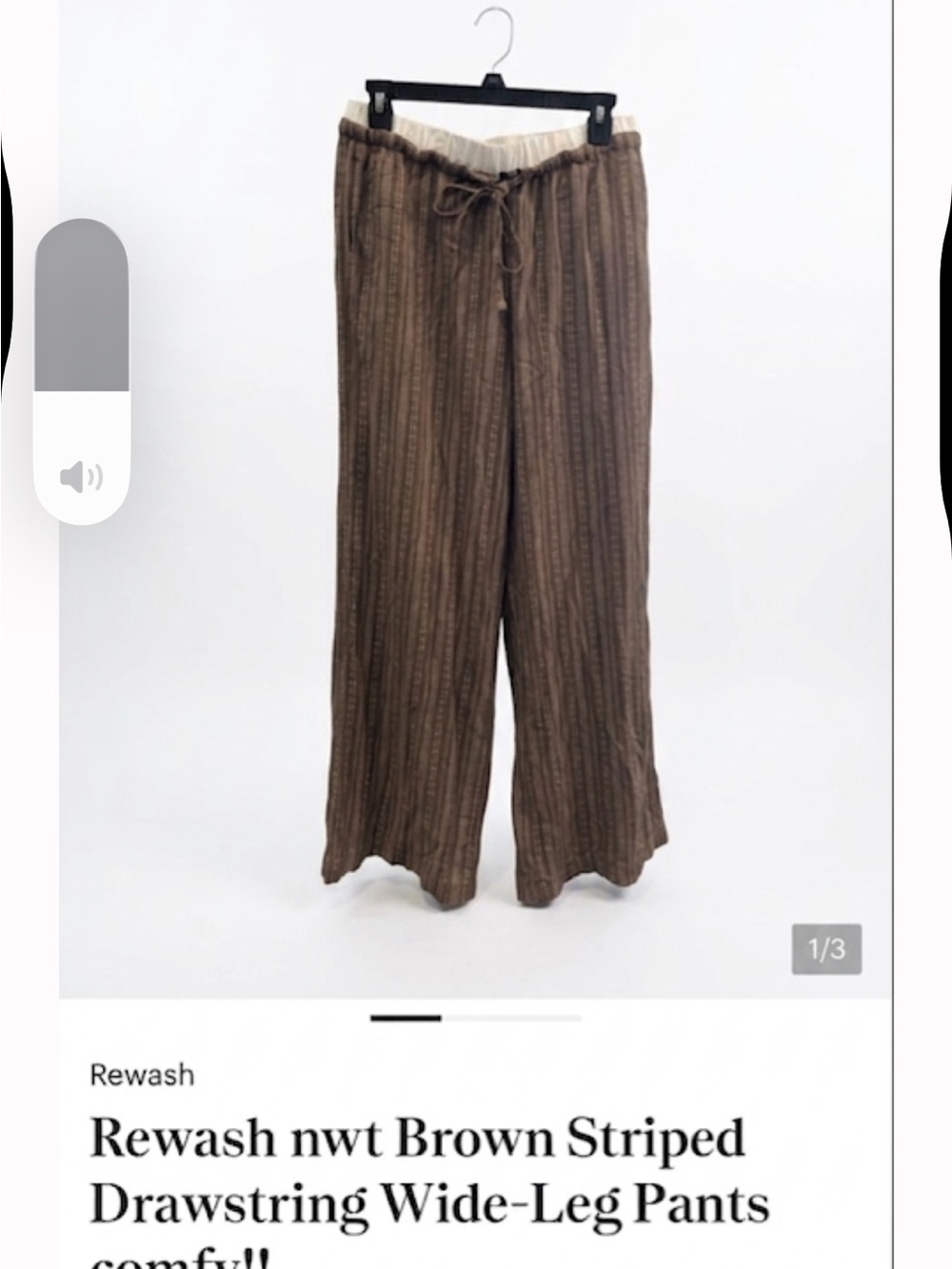 Rewash nwt Brown Striped Drawstring Wide-Leg Pants comfy!!